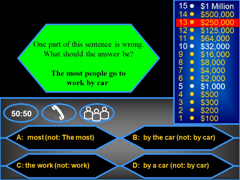 A:  most (not: The most) C: the work (not: work) B:  by